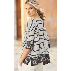 Peruvian Connection Kochi Top XS/S Charcoal Birch Red Geometric Jacquard Pima